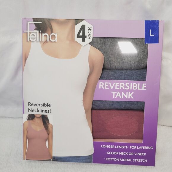 Felina Women's Cotton Modal Reversible Tank Top 4 Pack Multi-Color Large - Picture 2 of 10